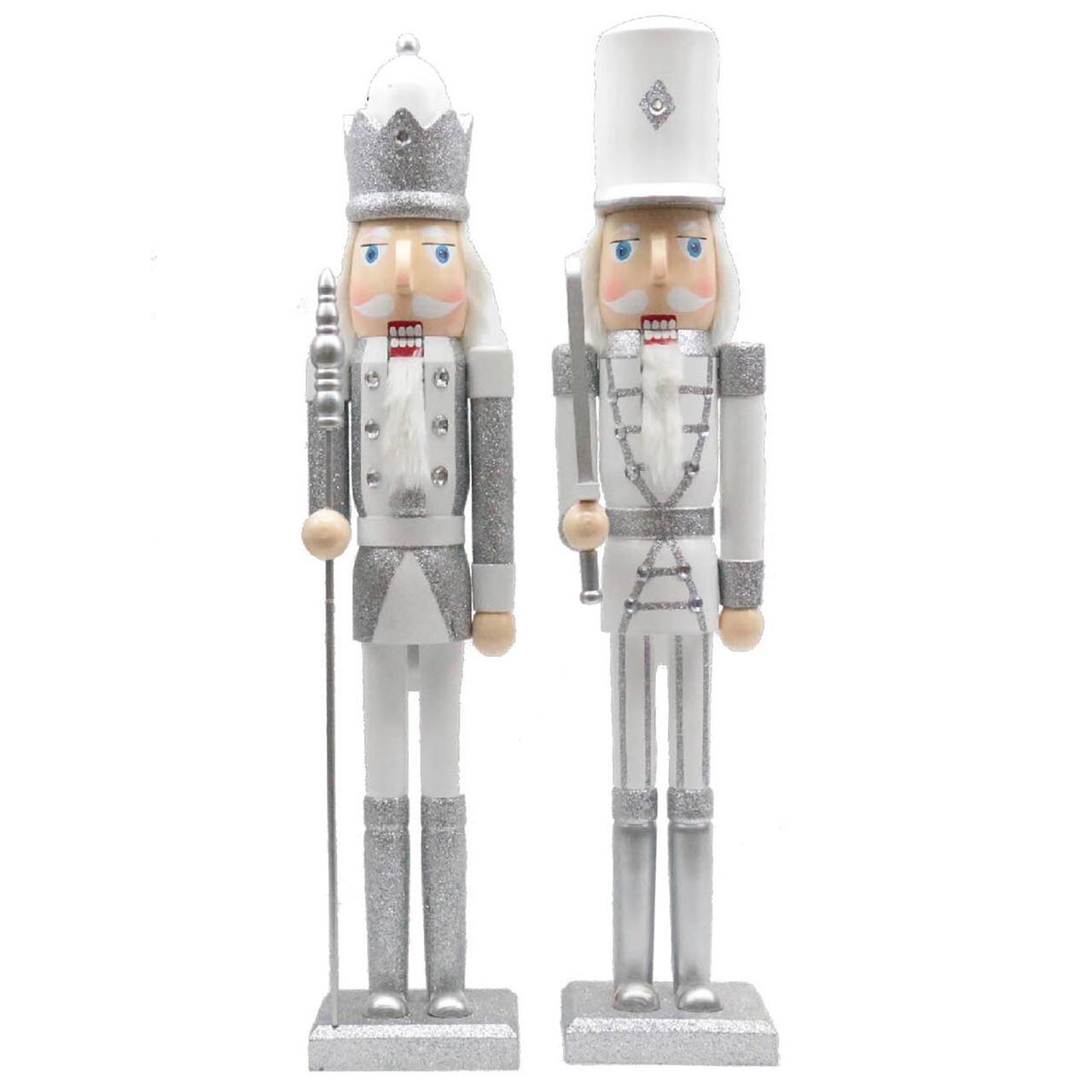 Santa's Workshop 24" White & Silver Nutcracker Set